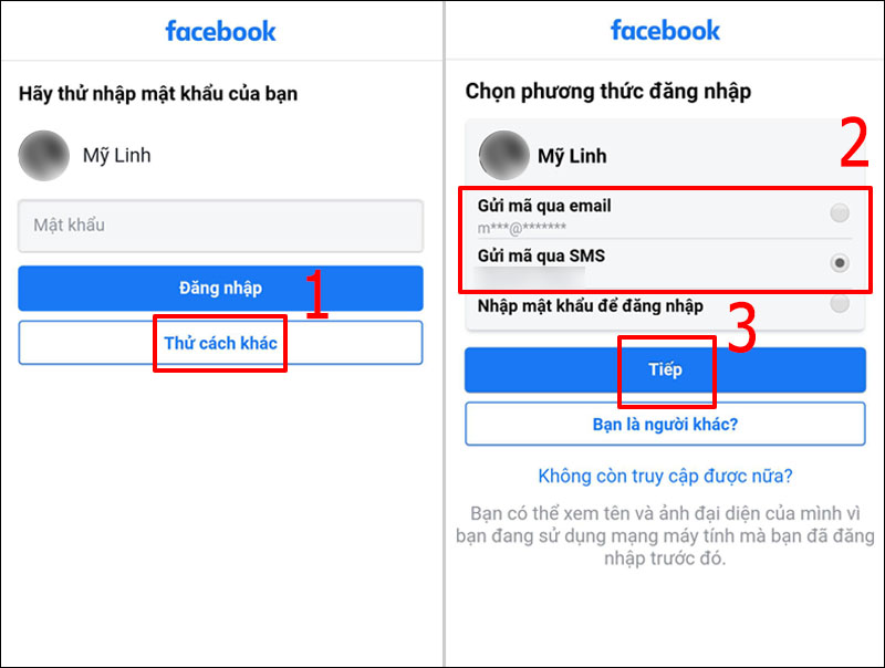 Chọn phương thức để đặt lại mật khẩu